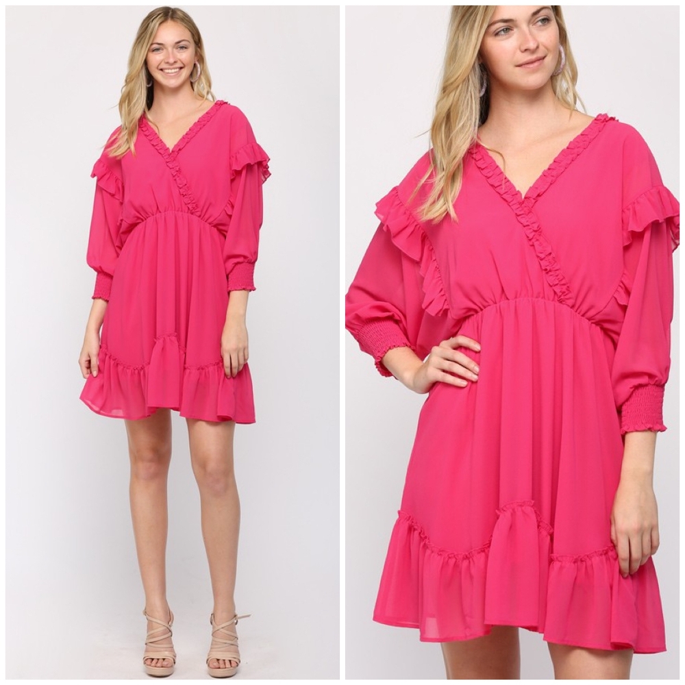 GIGIO Hot Pink 3/4 Batwing Short Dress - Picture 5 of 6